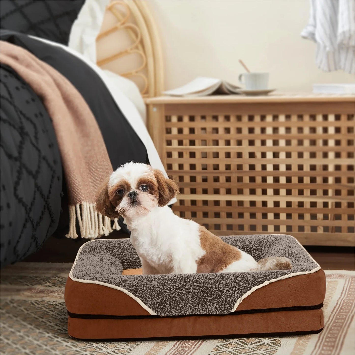 Dog Beds for Medium Sized Dogs Orthopedic Dog Bed Sofa Large Medium Small, Supportive Egg Crate Foam Pet Couch Bed with Removable Washable Cover Non Skid Bottom, M, Navy Gray