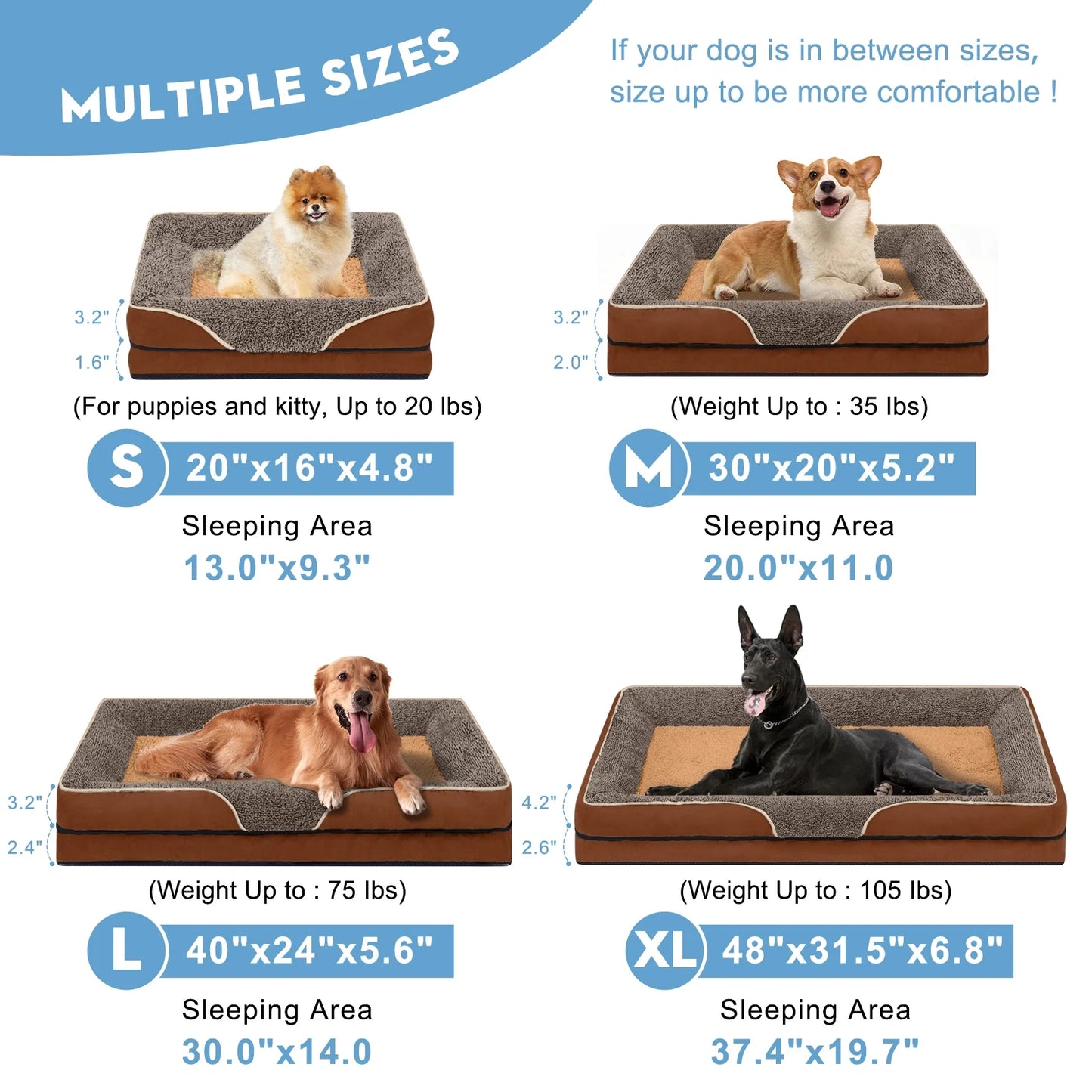 Dog Beds for Medium Sized Dogs Orthopedic Dog Bed Sofa Large Medium Small, Supportive Egg Crate Foam Pet Couch Bed with Removable Washable Cover Non Skid Bottom, M, Navy Gray