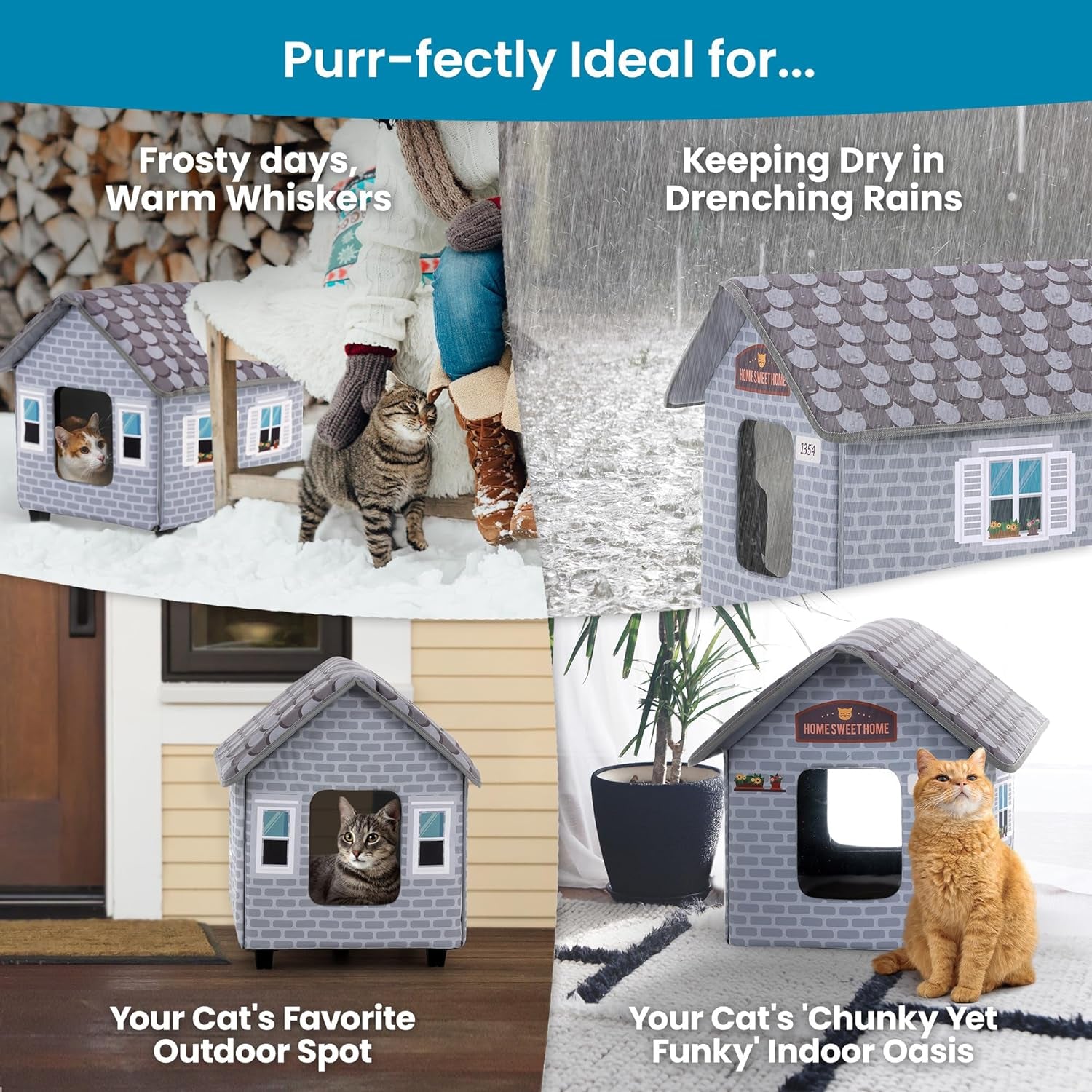 Heated Cat Houses for Outdoor Cats in Winter - Heated Outdoor Cat House Weatherproof - Outdoor Heated Cat House - Easy to Assemble