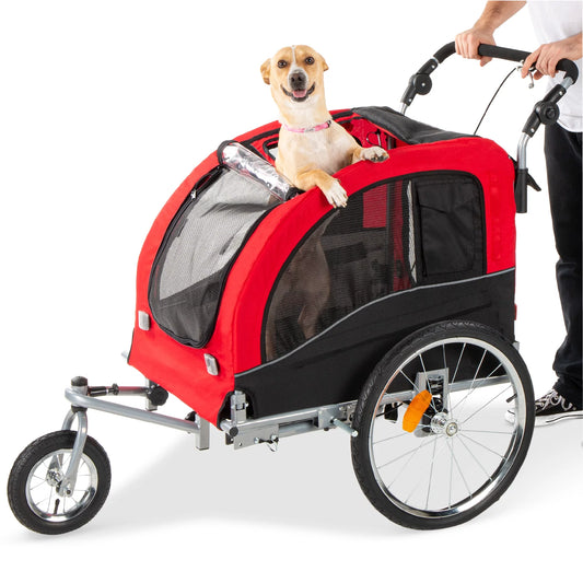 2-In-1 Dog Bike Trailer, Pet Stroller Bicycle Carrier W/ Hitch, Brakes, Visibility Flag, Reflector