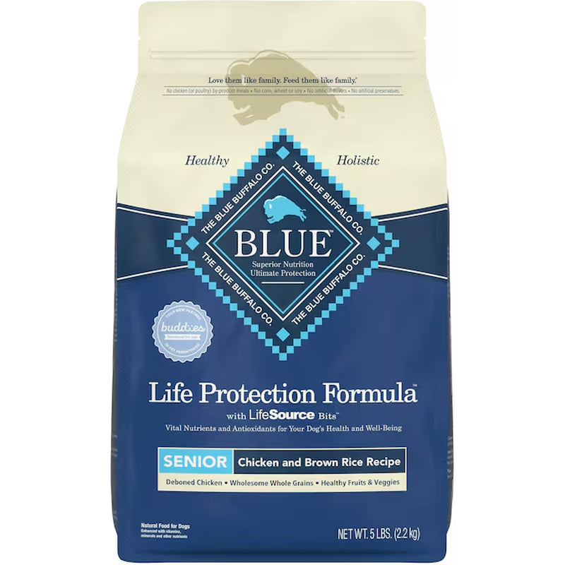 Blue Life Protection Formula Senior Dog Chicken and Brown Rice Dry Pet Food, 5 Lbs.