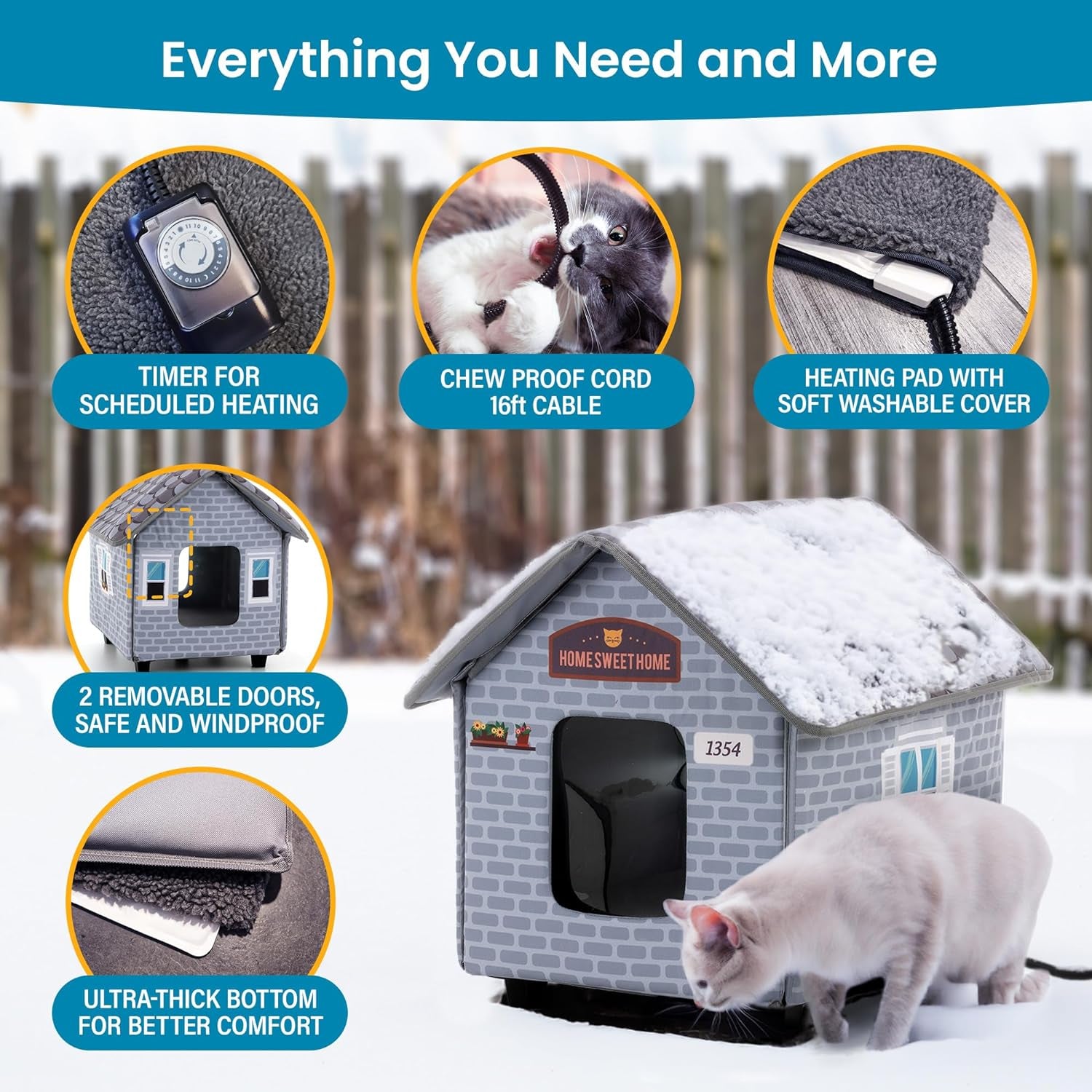 Heated Cat Houses for Outdoor Cats in Winter - Heated Outdoor Cat House Weatherproof - Outdoor Heated Cat House - Easy to Assemble