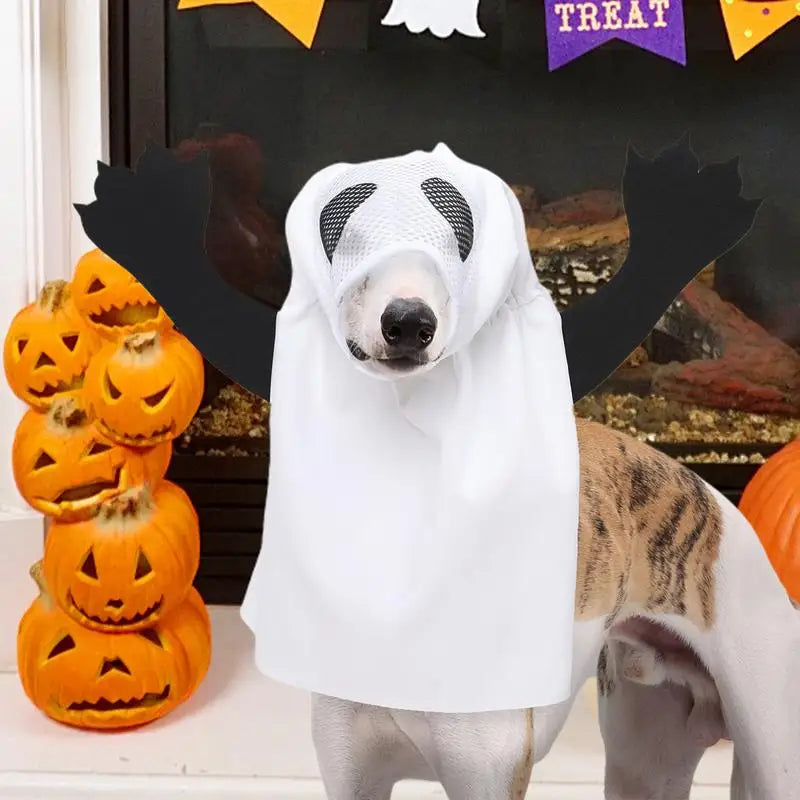 Halloween Ghost Costume for Dogs Unique White Ghost Costume Fancy Dress for Dogs Cats Pet Outfits for Halloween Cosplay