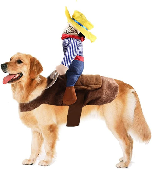 Halloween Cowboy Dog Cat Costume Clothes Novelty Funny Pets Party Cosplay Apparel Dog Riders Clothing