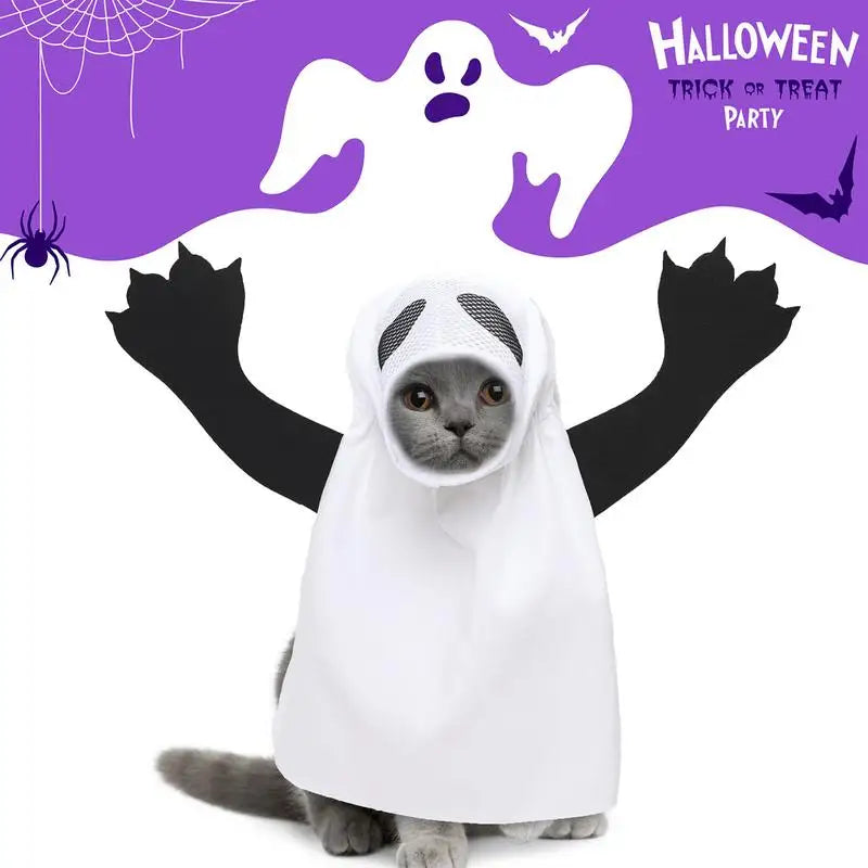 Halloween Ghost Costume for Dogs Unique White Ghost Costume Fancy Dress for Dogs Cats Pet Outfits for Halloween Cosplay