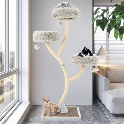 70 Inch Tall Cat Tree 4-Layer Cat Tower with 3 Perches and Dangling Balls