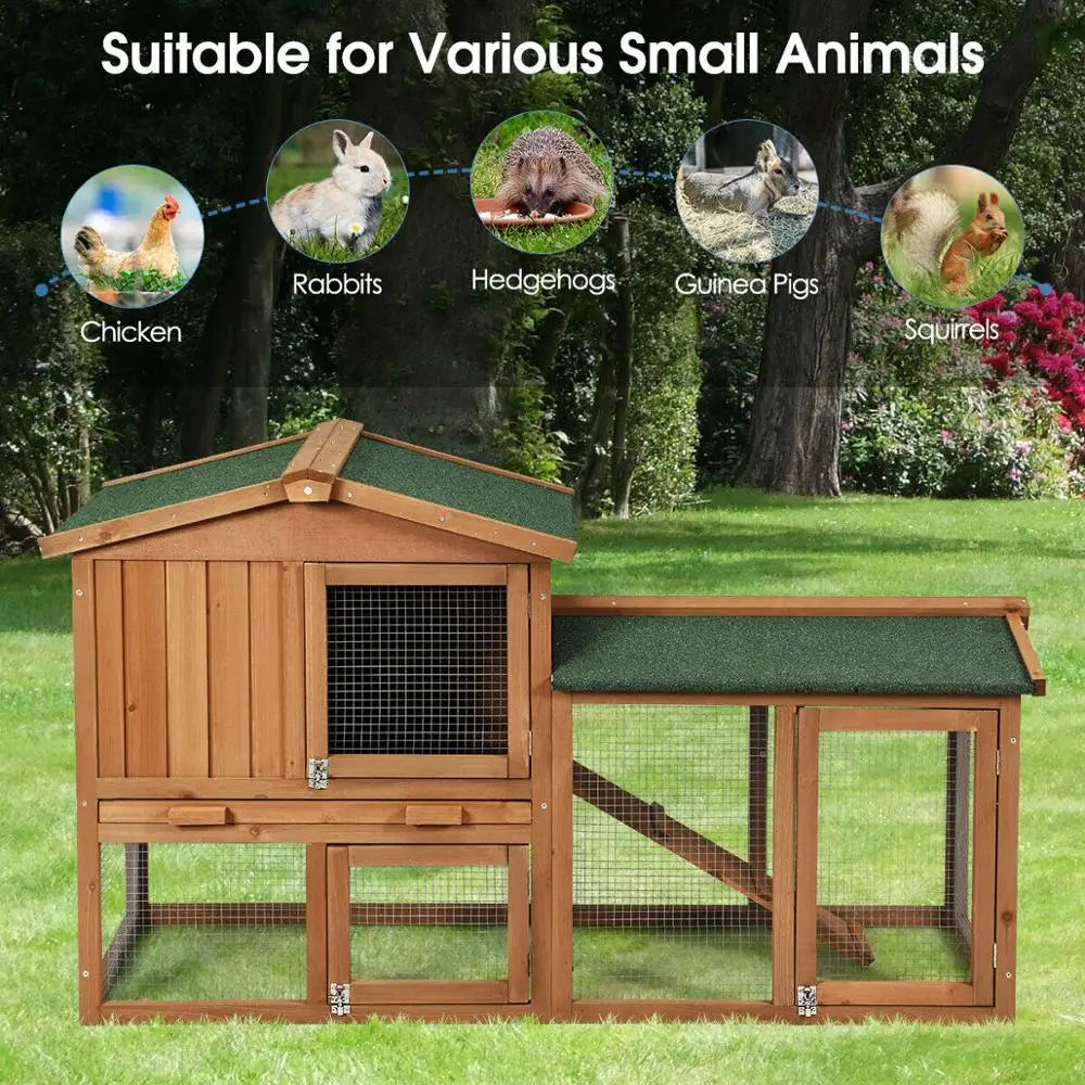 58" Wooden Rabbit Hutch Large Chicken Coop Weatherproof Indoor Outdoor Use