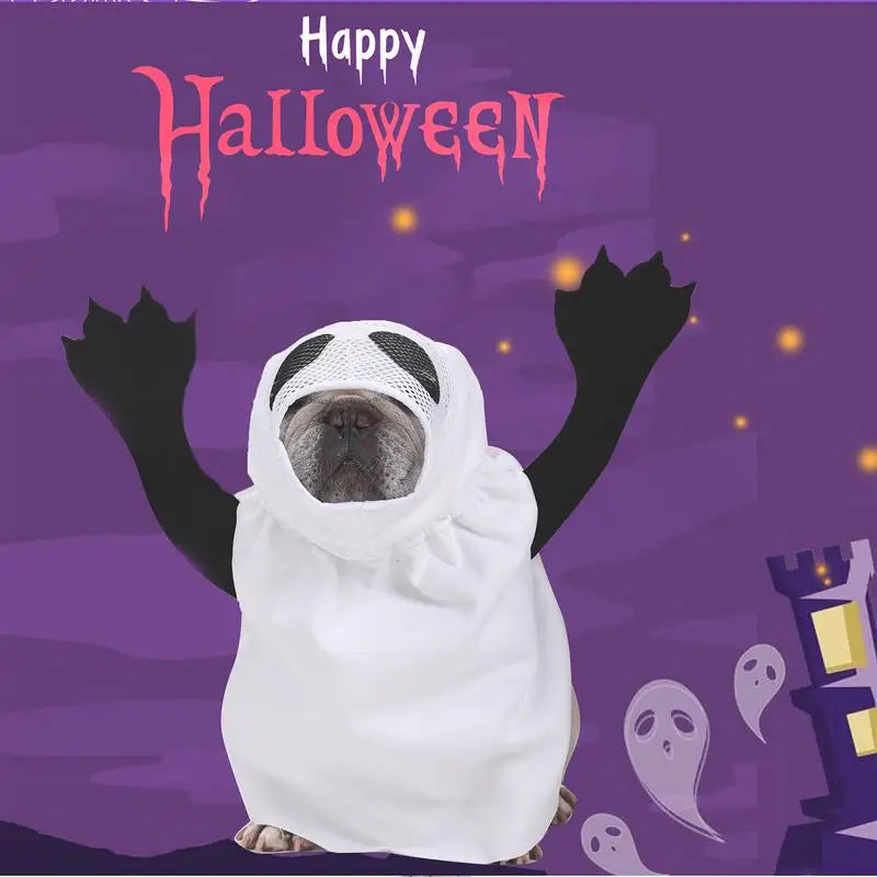 Halloween Ghost Costume for Dogs Unique White Ghost Costume Fancy Dress for Dogs Cats Pet Outfits for Halloween Cosplay