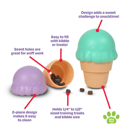 Ice Cream Dog Toy Treat Dispenser, Playful Food Puzzle for Interactive Puppy Training & Birthdays