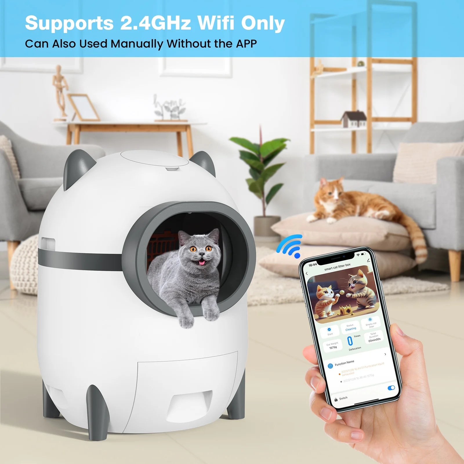 Self Cleaning Cat Litter Box Automatic Odor Removal Cat Litter Box with APP Control & Cleaning Kit for Multiple Cats