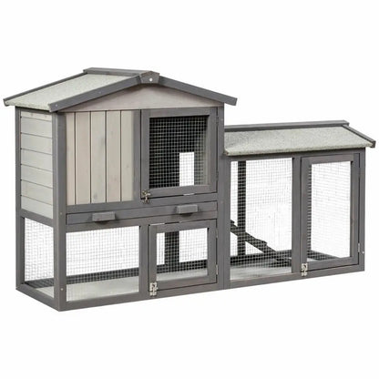 58" Wooden Rabbit Hutch Large Chicken Coop Weatherproof Indoor Outdoor Use