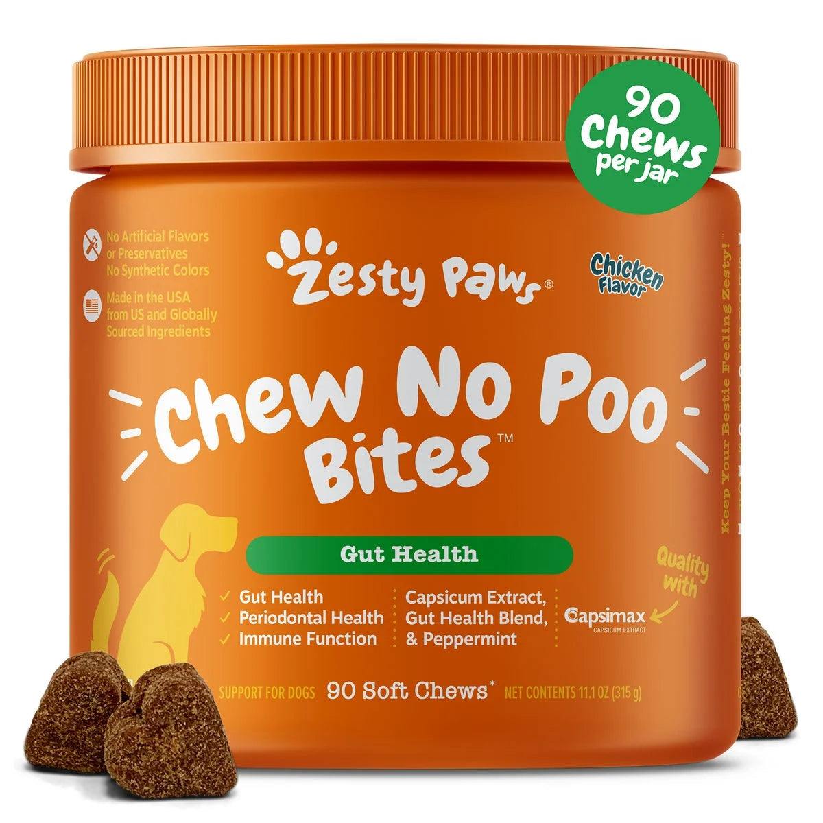 Chew No Poo Bites for Dogs, Poop Eating Deterrent Functional Dog Supplement, Chicken Flavor, 90Ct