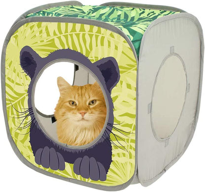 Safari Play Cubee, Cat Cube, Play Kennel, Cat Bed, Jungle Cat House, Multicolor, 15 H X15 W Inches