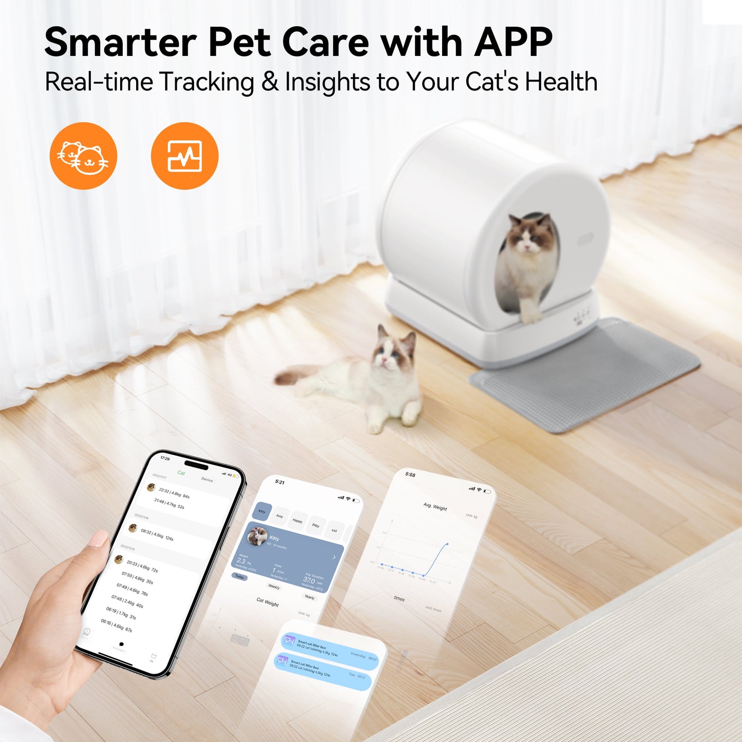 Smart Automatic Self-Cleaning Cat Litter Box, APP Control/Integrated Safety Protection, White