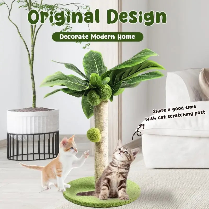 Cat Scratching Post for Kitten Cute Green Leaves Cat Scratching Posts with Sisal Rope Indoor Cats Posts Cat Tree Pet Products